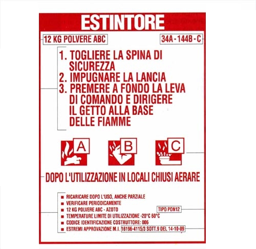 etichetta di un estintore