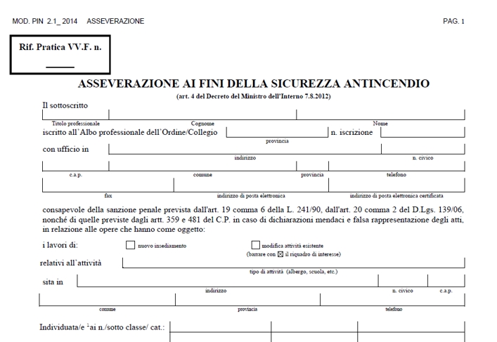 modulo asseverazione da allegare alla s.c.i.a. antincendio