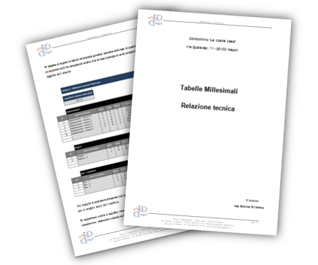 alcune delle pagine che compongono la relazione tecnica del calcolo delle tabelle millesimali